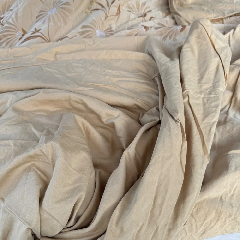 Vintage Duvet Cover Queen Ocre Beige Boho Yellow Floral Embroidered Vintage 2004